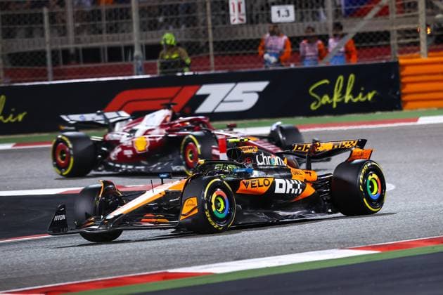 F1 - BAHRAIN GRAND PRIX 2025 04 NORRIS Lando (gbr), McLaren F1 Team MCL39, action and 16 LECLERC Charles (mco), Scuderia Ferrari SF-25, action during the Formula 1 Gulf Bahrain Grand Prix 2025, 4th round of the 2025 FIA Formula One World Championship, WM, Weltmeisterschaft from April 11 to 13, 2025 on the Bahrain International Circuit, in Sakhir, Bahrain - SakhirBahrain Copyright: xEricxAlonsox