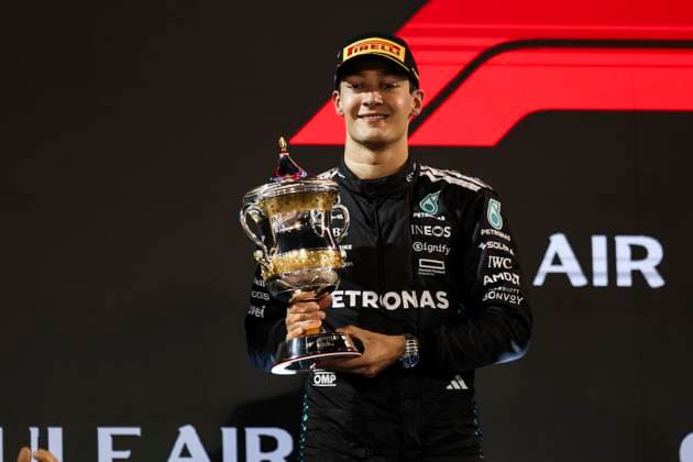 F1 - BAHRAIN GRAND PRIX 2025 RUSSELL George (gbr), Mercedes AMG F1 Team W16, portrait podium during the Formula 1 Gulf Bahrain Grand Prix 2025, 4th round of the 2025 FIA Formula One World Championship, WM, Weltmeisterschaft from April 11 to 13, 2025 on the Bahrain International Circuit, in Sakhir, Bahrain - SakhirBahrain  Copyright: xXavixBonillax