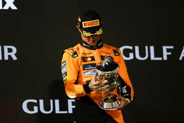 F1 - BAHRAIN GRAND PRIX 2025 NORRIS Lando (gbr), McLaren F1 Team MCL39, portrait podium during the Formula 1 Gulf Bahrain Grand Prix 2025, 4th round of the 2025 FIA Formula One World Championship, WM, Weltmeisterschaft from April 11 to 13, 2025 on the Bahrain International Circuit, in Sakhir, Bahrain - SakhirBahrain  Copyright: xXavixBonillax
