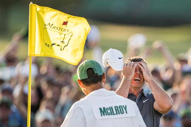 250413 Rory McIlroy of Northern Ireland celebrates after the final round of the 2025 Masters Golf Tournament on April 13, 2025 in Augusta Photo Petter Arvidson BILDBYRAN kod PA PA1010 bbeng golf masters the masters augusta us masters jubel  Copyright: PETTERxARVIDSON BB250413PA146