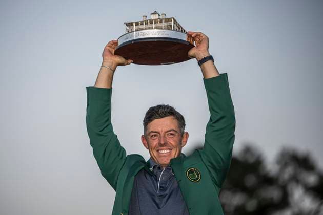 250413 Rory McIlroy of Northern Ireland celebrates after winning the final round of the 2025 Masters Golf Tournament on April 13, 2025 in Augusta Photo Petter Arvidson BILDBYRAN kod PA PA1010 bbeng golf masters the masters augusta us masters jubel  Copyright: PETTERxARVIDSON BB250413PA151