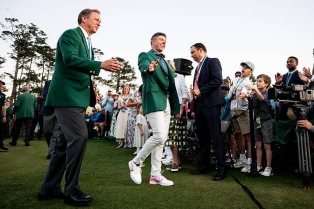 250413 Rory McIlroy of Northern Ireland after the Green Jacket Ceremony after winning the 2025 Masters Golf Tournament on April 13, 2025 in Augusta Photo Petter Arvidson BILDBYRAN kod PA PA1010 bbeng golf masters the masters augusta us masters jubel  Copyright: PETTERxARVIDSON BB250413PA190
