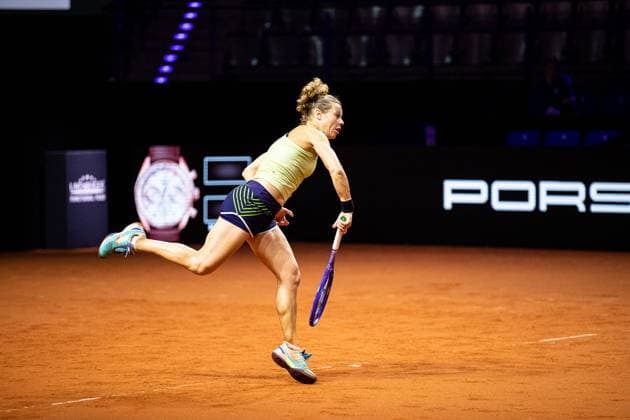 Laura Siegemund training on the center court GER, Porsche Tennis Grand Prix GP Stuttgart 2025, WTA500, 14 04 2025 GER, Porsche Tennis Grand Prix GP Stuttgart 2025, WTA500, 14 04 2025 Stuttgart Copyright: xEibner-Pressefoto RogerxBuerkex EP