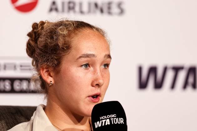 Mirra Alexandrovna Andreyeva at the interview GER, Porsche Tennis Grand Prix GP Stuttgart 2025, WTA500, 14 04 2025 GER, Porsche Tennis Grand Prix GP Stuttgart 2025, WTA500, 14 04 2025 Stuttgart Copyright: xEibner-Pressefoto RogerxBuerkex EP