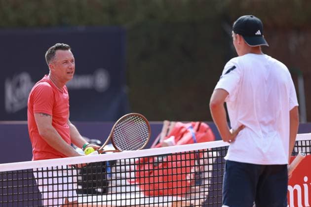 Justin Engel GER trains with coach, coach, Philipp Kohlschreiber Tennis BMW Open 2025 ATP 500 MTTC Iphitos Munich Germany April 14, 2025 Copyright: xJuergenxHasenkopfx