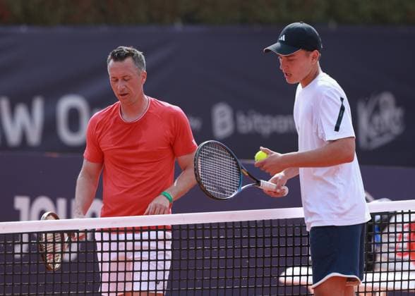 Justin Engel GER trains with coach, coach, Philipp Kohlschreiber Tennis BMW Open 2025 ATP 500 MTTC Iphitos Munich Germany April 14, 2025 Copyright: xJuergenxHasenkopfx