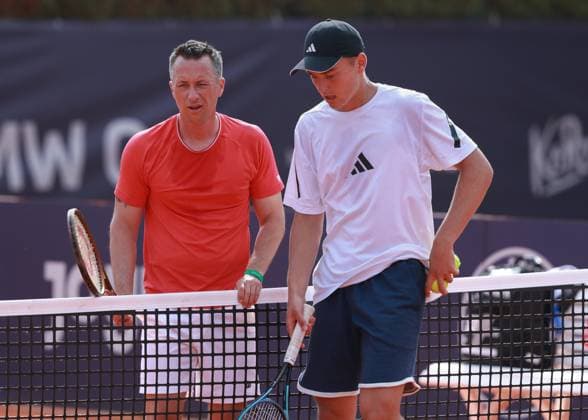 Justin Engel GER trains with coach, coach, Philipp Kohlschreiber Tennis BMW Open 2025 ATP 500 MTTC Iphitos Munich Germany April 14, 2025 Copyright: xJuergenxHasenkopfx