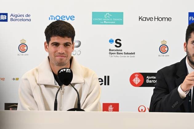 Carlos Alcaraz, APRIL14, 2025 - Tennis : Alcaraz during press conference, PK, Pressekonferenz on the Barcelona Open Banc Sabadell tennis tournament at the Real Club de Tenis de Barcelona in Barcelona, Spain. Copyright: xAndreaxRositox DSC_9797
