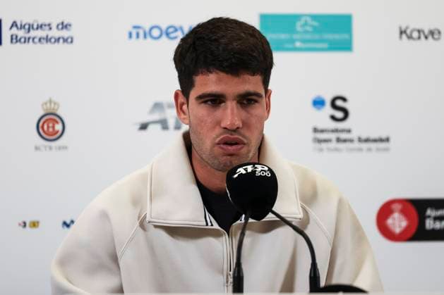 April 14, 2025, Barcelona, Barcelona, Spain: Carlos Alcaraz of Spain attends his press conference, PK, Pressekonferenz during the of the Barcelona Open Banc Sabadell - Conde Godo 2025 Day 1 at Real Club De Tenis Barcelona on April 14, 2025 in Barcelona, Spain. Barcelona Spain - ZUMAa181 20250414_zaa_a181_064 Copyright: xJavierxBorregox