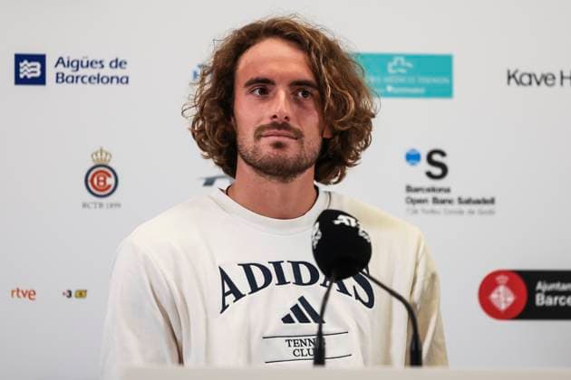 April 14, 2025, Barcelona, Barcelona, Spain: Stefanos Tsitsipas of Greece attends his press conference, PK, Pressekonferenz during the of the Barcelona Open Banc Sabadell - Conde Godo 2025 Day 1 at Real Club De Tenis Barcelona on April 14, 2025 in Barcelona, Spain. Barcelona Spain - ZUMAa181 20250414_zaa_a181_071 Copyright: xJavierxBorregox