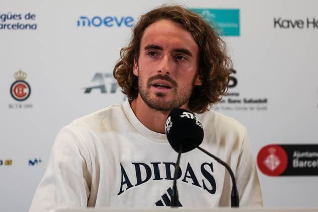 April 14, 2025, Barcelona, Barcelona, Spain: Stefanos Tsitsipas of Greece attends his press conference, PK, Pressekonferenz during the of the Barcelona Open Banc Sabadell - Conde Godo 2025 Day 1 at Real Club De Tenis Barcelona on April 14, 2025 in Barcelona, Spain. Barcelona Spain - ZUMAa181 20250414_zaa_a181_077 Copyright: xJavierxBorregox