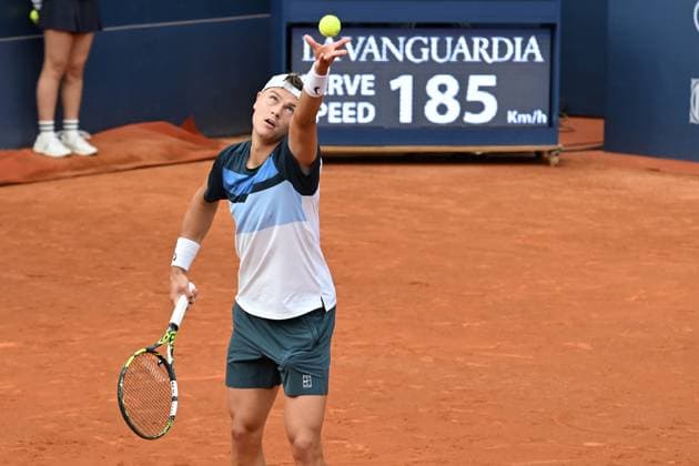 Holger Rune during his match against Albert Ramos-Vinolas during match of the Barcelona Open Banc Sabadell at Real Club De Tenis Barcelona, Spain Copyright: xAndreaxRositox DSC_0056