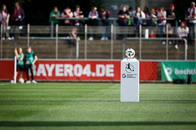 Womens Soccer Bundesliga Bayer 04 Leverkusen 1 FC Köln, 14 04 2025 Impressions of the ball in front of the Bayer04 lettering Bayer 04 Leverkusen 1 FC Köln on matchday 19 of the Google Pixel Womens Bundesliga on 14 04 2025 at the Ulrich Haberland Stadium in Leverkusen North Rhine-Westphalia DFL REGULATIONS PROHIBIT ANY USE OF PHOTOGRAPHS AS IMAGE SEQUENCES AND OR QUASI VIDEO Copyright: xBEAUTIFULxSPORTS AxelxKohringx