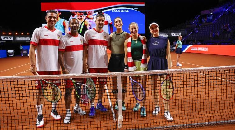 Stuttgart , Porsche Tennis Grand Prix , doubles mixed show event, from left