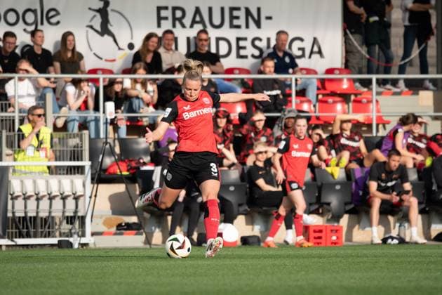 Leverkusen, Germany, April 14th 2025: Melissa Friedrich (3 Bayer Leverkusen) in action during the Google Pixel Frauen-Bundesliga between Bayer Leverkusen and FC Köln at Ulrich-Haberland-Stadion in Leverkusen, Germany. (Qianru Zhang SPP) Copyright: xQianruxZhang SPPx spp-en-QiZh-DSC_0410