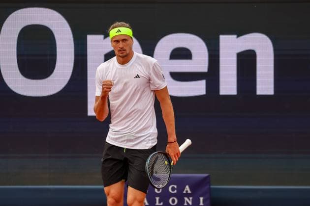 Alexander Zverev Germany celebrates after victory, GER, BMW Open by Bitpanda, Alexander Zverev Germany vs Alexandre Muller FRA , Tennis, ATP 500, Men, 14 04 2025, GER, BMW Open by Bitpanda, Alexander Zverev Germany vs Alexandre Muller FRA , Tennis, ATP 500, Men, 14 04 2025 Munich Copyright: xEibner-Pressefoto JennixMaulx EP_JML