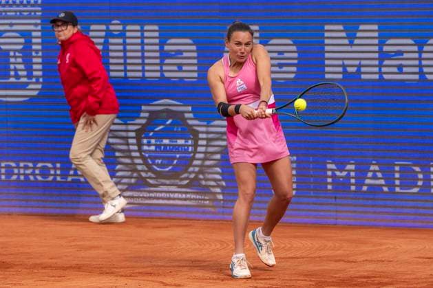 April 14, 2025, Madrid, Madrid, Spain: YLENA IN-ALBON (SUI) playing match of the X ITF W100 Villa de Madrid, at the Club de Campo Villa de Madrid on April 14, 2025. Madrid Spain - ZUMAc312 20250414_zsp_c312_071 Copyright: xOscarxManuelxSanchezx