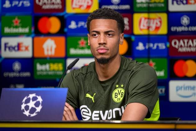Soccer, Champions League international press conference, 20250414, BV Borussia Dortmund FC Barcelona In the picture Felix NMECHA Dortmund, 8 Dortmund Signal Iduna Park North Rhine-Westphalia Germany Copyright: Passion2Press MarkusxFischerx