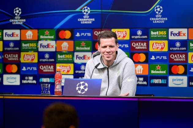 Soccer, Champions League international press conference, 20250414, BV Borussia Dortmund FC Barcelona In the picture Goalkeeper Wojciech SZCZESNY Barcelona, 25 smiles contentedly Dortmund Signal Iduna Park North Rhine-Westphalia Germany Copyright: Passion2Press MarkusxFischerx