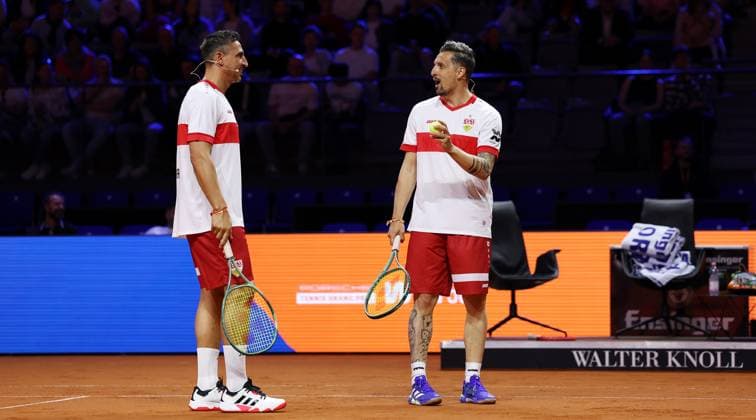 Stuttgart , Porsche Tennis Grand Prix , Doubles Mixed Showevent, f l Fernando Meira and Zdravko Kuzmanoviv
