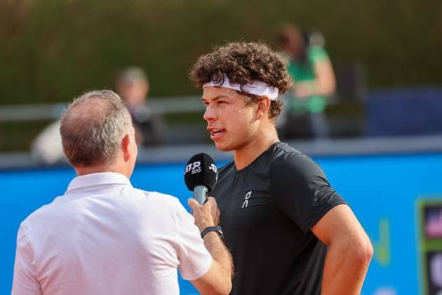 Ben Shelton USA at the post-match interview, GER, BMW Open by Bitpanda, Borna Gojo Croatia vs Ben Shelton USA , Tennis, ATP 500, Men, 14 04 2025, GER, BMW Open by Bitpanda, Borna Gojo Croatia vs Ben Shelton USA , Tennis, ATP 500, Men, 14 04 2025 Munich Copyright: xEibner-Pressefoto JennixMaulx EP_JML