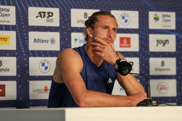 Alexander Zverev Germany at the post-match press conference, GER, BMW Open by Bitpanda, Alexander Zverev Germany vs Alexandre Muller FRA , Tennis, ATP 500, Men, 14 04 2025, GER, BMW Open by Bitpanda, Alexander Zverev Germany vs Alexandre Muller FRA , Tennis, ATP 500, Men, 14 04 2025 Munich Copyright: xEibner-Pressefoto JennixMaulx EP_JML
