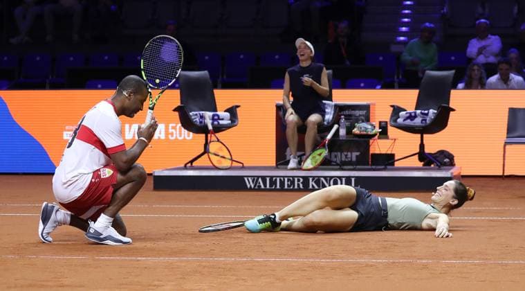 14 04 25 Porsche Tennis Grand Prix Germany, Stuttgart, 14 04 2025, Tennis, Porsche Tennis Grand Prix 2025 Stuttgart v l Cacau, Andrea Petkovic