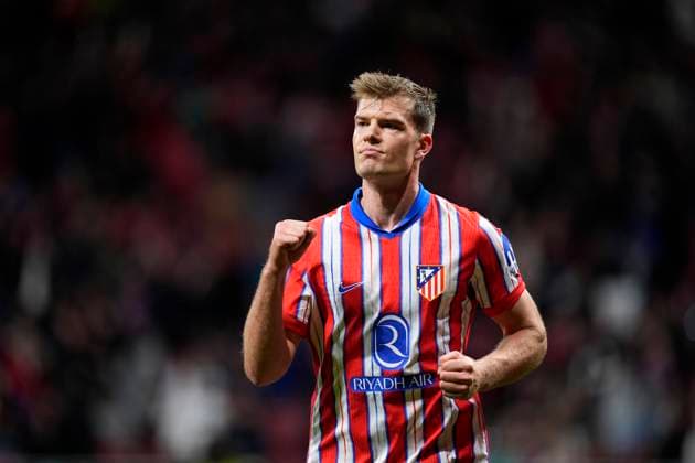 April 14, 2025, Madrid, Madrid, SPAIN: Alexander Sorloth of Atletico de Madrid celebrates a goal during the Spanish League, LaLiga EA Sports, football match played between Atletico de Madrid and Real Valladolid at Riyadh Air Metropolitano stadium on April 14, 2025, in Madrid, Spain. Madrid SPAIN - ZUMAa181 20250414_zaa_a181_206 Copyright: xOscarxJ.xBarrosox