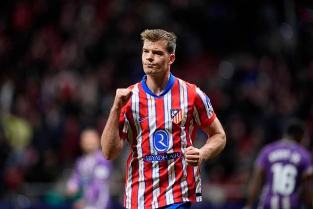 April 14, 2025, Madrid, Madrid, SPAIN: Alexander Sorloth of Atletico de Madrid celebrates a goal during the Spanish League, LaLiga EA Sports, football match played between Atletico de Madrid and Real Valladolid at Riyadh Air Metropolitano stadium on April 14, 2025, in Madrid, Spain. Madrid SPAIN - ZUMAa181 20250414_zaa_a181_210 Copyright: xOscarxJ.xBarrosox