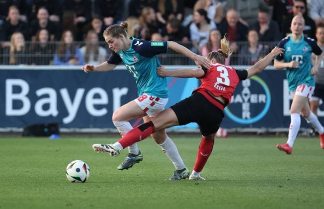 Taylor Marie Ziemer Köln, L and Melissa Friedrich Leverkusen , Leverkusen, Germany 14 04 2025, Frauen Bundesliga, 19 Spieltag, Bayer 04 Leverkusen 1 FC Köln