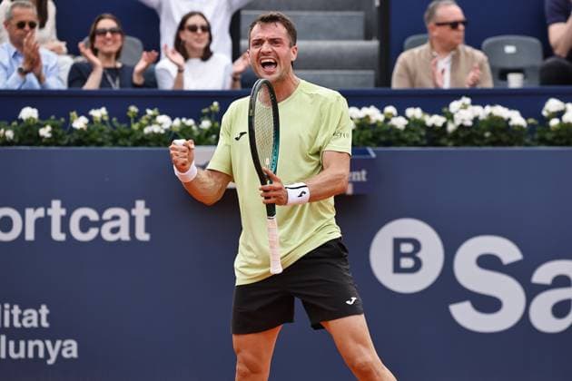 Pedro Martinez (ESP), APRIL14, 2025 - Tennis : Pedro Martinez celebrate after winning singles 1st round match against Brandon Nakashima on the Barcelona Open Banc Sabadell tennis tournament at the Real Club de Tenis de Barcelona in Barcelona, Spain. Noxthirdxpartyxsales  (287716642)
