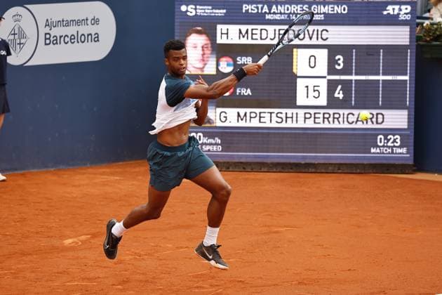 Giovanni Mpetshi Perricard (FRA), APRIL14, 2025 - Tennis : Perricard during singles 1st round match against Hamd Medjedvic on the Barcelona Open Banc Sabadell tennis tournament at the Real Club de Tenis de Barcelona in Barcelona, Spain. Noxthirdxpartyxsales  (287718240)