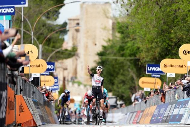 Covi Alessandro Of Uae Team Emirates Xrg winner of the stage 1 during the Giro d™Abruzzo, stage 1 from Scerni to Crecchio (151 km) - Abruzzo, Italy - Tuesday, April 15, 2025. - cycling .  Copyright: xMassimoxPaolone LaPressex