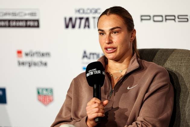 Interview with Aryna Sabalenka GER, Porsche Tennis Grand Prix GP Stuttgart 2025, WTA500, 15 04 2025 GER, Porsche Tennis Grand Prix GP Stuttgart 2025, WTA500, 15 04 2025 Stuttgart Copyright: xEibner-Pressefoto RogerxBuerkex EP