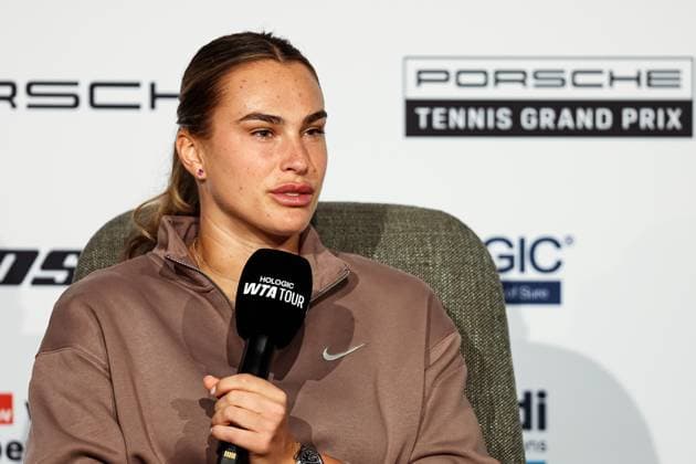 Interview with Aryna Sabalenka GER, Porsche Tennis Grand Prix GP Stuttgart 2025, WTA500, 15 04 2025 GER, Porsche Tennis Grand Prix GP Stuttgart 2025, WTA500, 15 04 2025 Stuttgart Copyright: xEibner-Pressefoto RogerxBuerkex EP