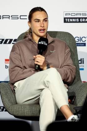 Interview with Aryna Sabalenka GER, Porsche Tennis Grand Prix GP Stuttgart 2025, WTA500, 15 04 2025 GER, Porsche Tennis Grand Prix GP Stuttgart 2025, WTA500, 15 04 2025 Stuttgart Copyright: xEibner-Pressefoto RogerxBuerkex EP