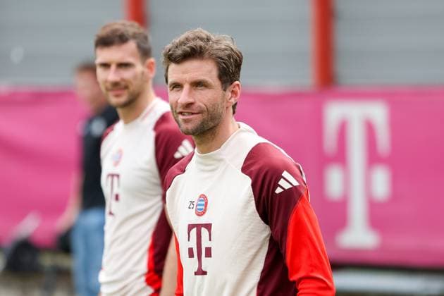 Thomas Mueller FC Bayern Muenchen, 25 , GER, Final training, FC Bayern Muenchen, Football, UEFA Champions League, Quarter-final second leg, 2024 2025 season, 15 04 2025, GER, Final training, FC Bayern Muenchen, Football, UEFA Champions League, Quarter-final second leg, 2024 2025 season, 15 04 2025 Muenchen Copyright: xEibner-Pressefoto JennixMaulx EP_JML