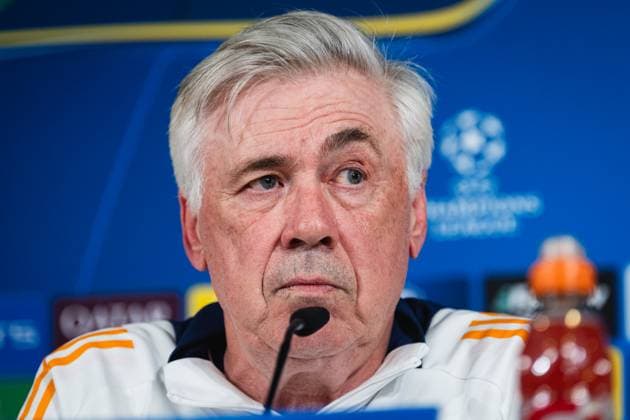 Real Madrid CF Training Session And press conference, PK, Pressekonferenz - UEFA Champions League 2024 25 Quarter Final Second Leg Carlo Ancelotti, head coach of Real Madrid CF, speaks during the Press Conference ahead of their UEFA Champions League 2024 25 quarter final second leg match at Ciudad Real Madrid on April 15, 2025 in Madrid, Spain. Valdebebas Ciudad Real Madrid Madrid Spain Copyright: xAlbertoxGardinx AGardin_20250415_Football_Champions_Real_PC_0266
