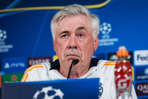 Real Madrid CF Training Session And press conference, PK, Pressekonferenz - UEFA Champions League 2024 25 Quarter Final Second Leg Carlo Ancelotti, head coach of Real Madrid CF, speaks during the Press Conference ahead of their UEFA Champions League 2024 25 quarter final second leg match at Ciudad Real Madrid on April 15, 2025 in Madrid, Spain. Valdebebas Ciudad Real Madrid Madrid Spain Copyright: xAlbertoxGardinx AGardin_20250415_Football_Champions_Real_PC_0267