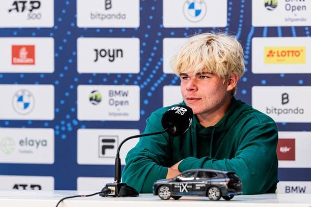 BMW Open Munich ATP 500 15 04 2025 Diego Dedura Palomero Germany during the press conference BMW Open by Bitpanda Munich ATP 500 Day 4, Munich, MTTC Iphitos on 15 04 2025 Copyright: xBEAUTIFULxSPORTS Wunderlx