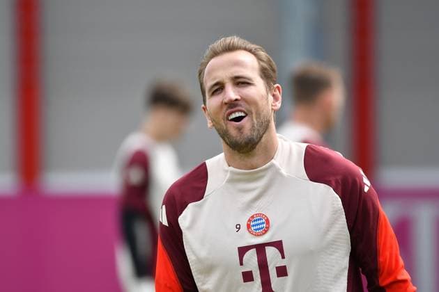 15 04 2025, FC Bayern Training Center, Munich, Last training session for FC Bayern Munich before heading to Milan , in the picture Harry Kane Munich Photo by Midori Ikenouchi Hasan Bratic DeFodi Images