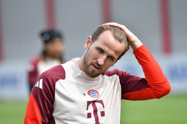 15 04 2025, FC Bayern Training Center, Munich, Last training session for FC Bayern Munich before heading to Milan , in the picture Harry Kane Munich Photo by Midori Ikenouchi Hasan Bratic DeFodi Images