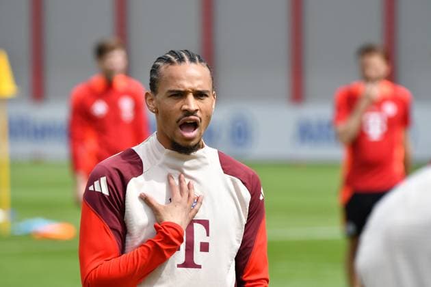 15 04 2025, FC Bayern Training Center, Munich, Last training session for FC Bayern Munich before heading to Milan , in the picture Leroy Sane Munich Photo by Midori Ikenouchi Hasan Bratic DeFodi Images