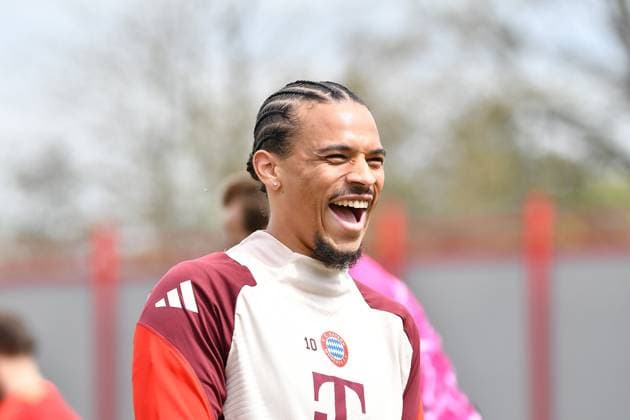 15 04 2025, FC Bayern Training Center, Munich, Last training session for FC Bayern Munich before heading to Milan , in the picture Leroy Sane Munich Photo by Midori Ikenouchi Hasan Bratic DeFodi Images
