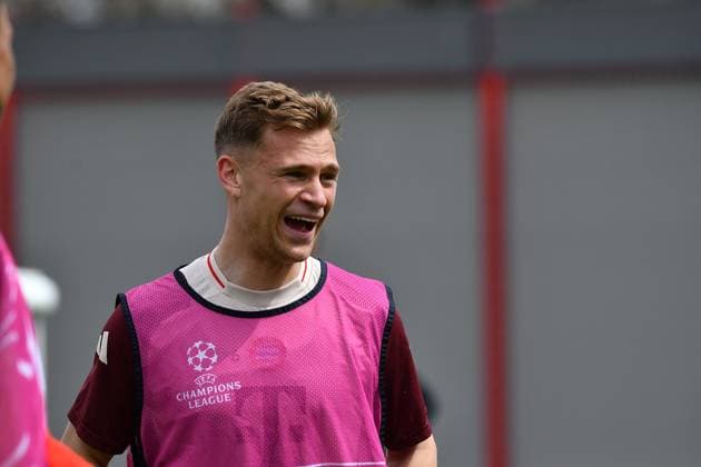 15 04 2025, FC Bayern Training Center, Munich, Last training session for FC Bayern Munich before heading to Milan , in the picture Joshua Kimmich Munich Photo by Midori Ikenouchi Hasan Bratic DeFodi Images