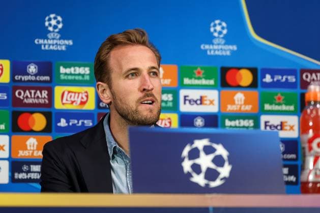 Harry Kane 9 FC Bayern Muenchen at the press conference, press conference, Inter Milan vs FC Bayern Muenchen, football, Champions League, quarter-final, second leg, 15 04 2025 Milan Lombardy Italy Copyright: xkolbert-press ChristianxKolbertx