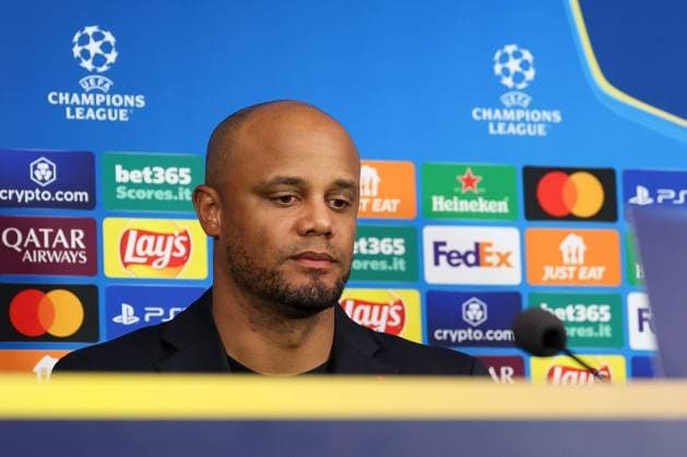 Head coach Vincent Kompany FC Bayern Muenchen at the pre-match press conference, press conference, Inter Milan vs FC Bayern Muenchen, football, Champions League, quarter-final, second leg, 15 04 2025 Milan Lombardy Italy Copyright: xkolbert-press ChristianxKolbertx