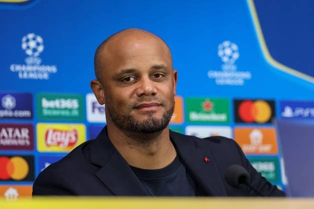 Head coach Vincent Kompany FC Bayern Muenchen at the pre-match press conference, press conference, Inter Milan vs FC Bayern Muenchen, football, Champions League, quarter-final, second leg, 15 04 2025 Milan Lombardy Italy Copyright: xkolbert-press ChristianxKolbertx