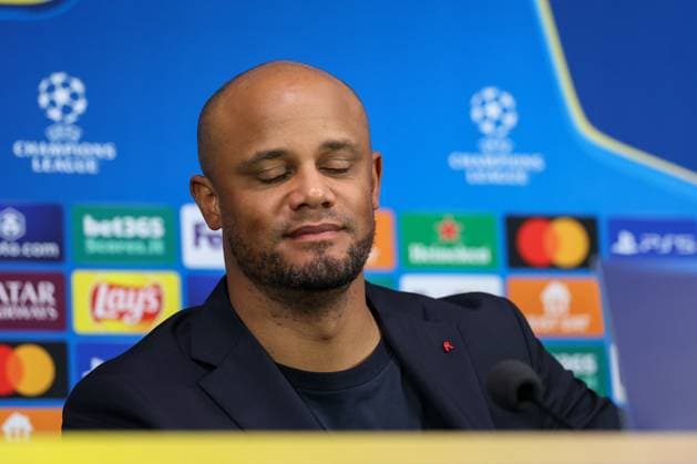 Head coach Vincent Kompany FC Bayern Muenchen at the pre-match press conference, press conference, Inter Milan vs FC Bayern Muenchen, football, Champions League, quarter-final, second leg, 15 04 2025 Milan Lombardy Italy Copyright: xkolbert-press ChristianxKolbertx