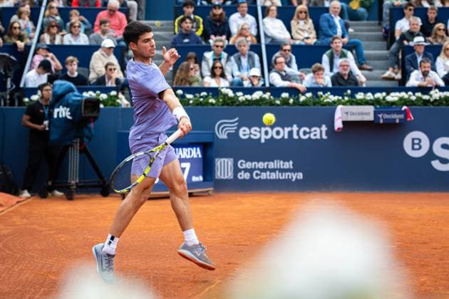 72 Barcelona Open Banc de Sabadell. Conde de Godo Trophy. Real Club de Tenis Barcelona. April 15,2025 72 Barcelona Open Banc de Sabadell. Conde de Godo Trophy. Real Club de Tenis Barcelona. April 15,2025 Carlos Alcaraz during the first round match between Carlos Alcaraz and Ethan Quinn of the ATP, Tennis Herren Barcelona Open Banc de Sabadell tennis tournament Trofeo Conde de Godo played at the Real Club de Tenis Barcelona. April 15, 2025. Barcelona ESP Copyright: xS.xRosx